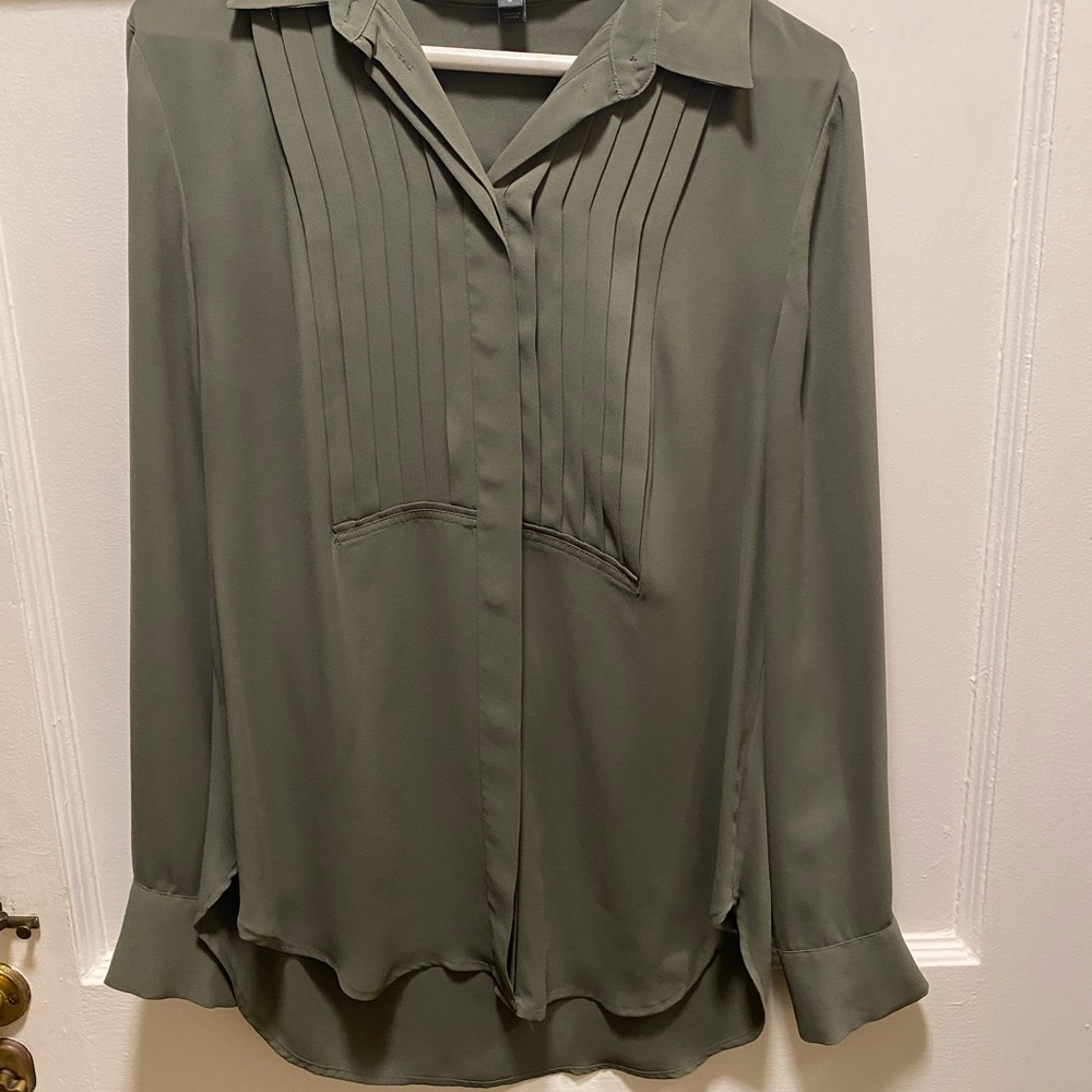 Olive Green Women's Pleated Blouse